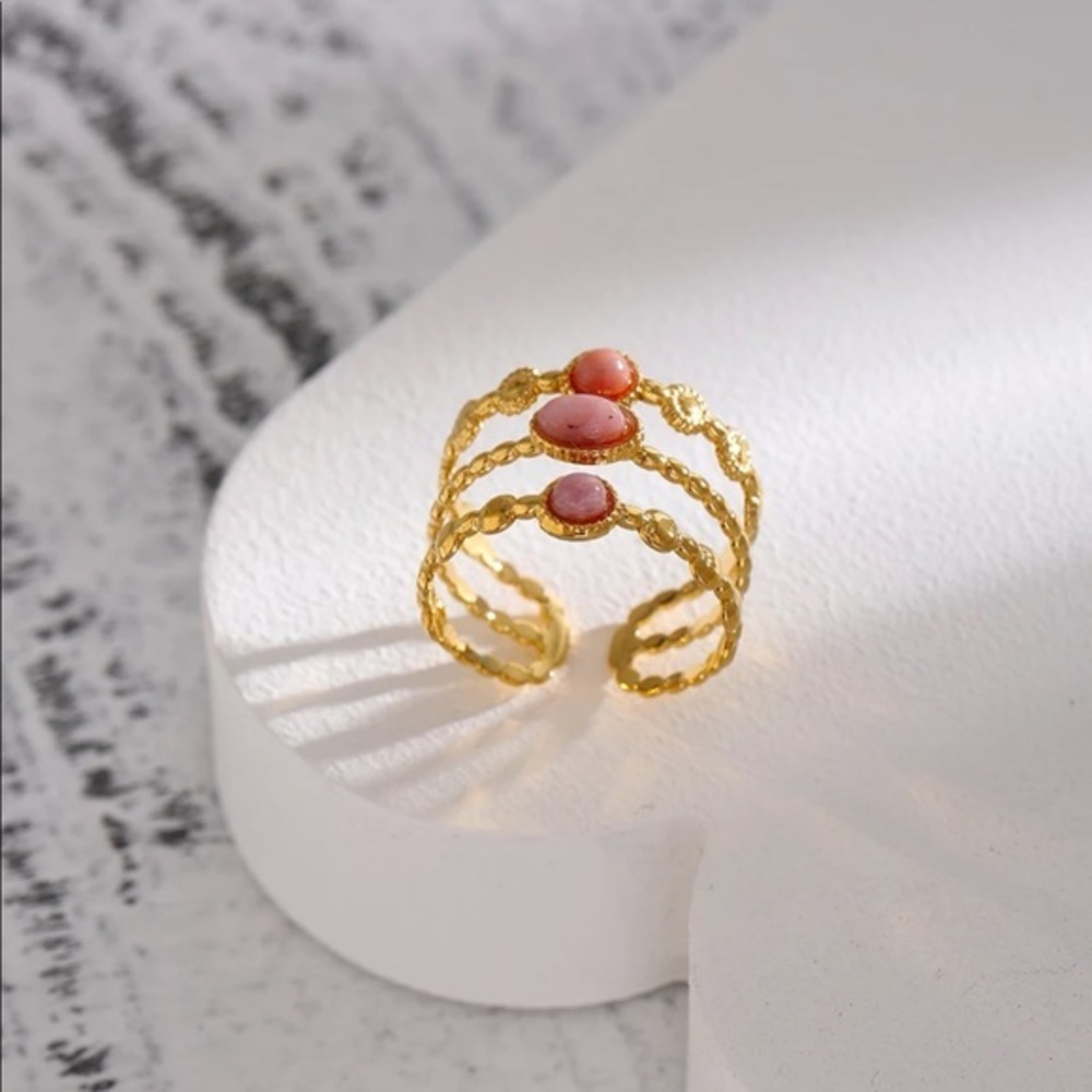 18K Gold Plated Dialogite Stone Ring